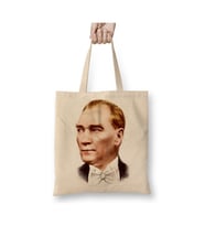 Mustafa Kemal Atatürk 08 Beyaz Bez Çanta Uzun Saplı Alışveriş Çantası Plaj Çantası