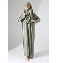 Başörtülü Tek Parça Namaz Elbisesi - Mint Yeşili - 5015