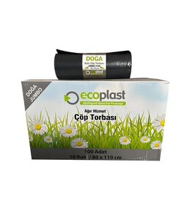 Ecoplast Jumbo Boy Siyah Çöp Torbası Poşeti - 700 Gr. - 90 Litre - 80 x 110 Cm / 10 Adetlik 10 Rulo