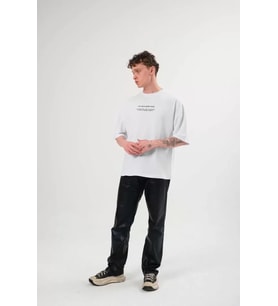 Unisex Bisiklet Yaka Baskılı Oversize T-Shirt - Beyaz