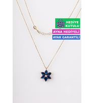 Jewelmim Mavi Gümüş Lotus Çiçeği Kolye Sarı Altın Kaplama Kamelya 925 Ayar Kadın Gümüş Lotus Çiçeği Kolyesi (Sarı)