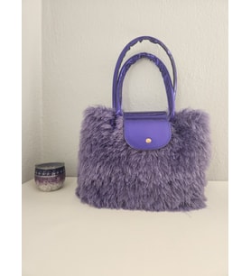 Blue Violet, Menekşe Rengi, Tavşan Tüyü, Handmade, Kadın Omuz Çantası