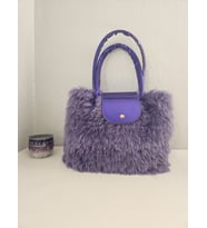 Blue Violet, Menekşe Rengi, Tavşan Tüyü, Handmade, Kadın Omuz Çantası