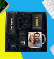 Kişiye Özel Premium Kutu Kulplu Termos Bardak Fotoğraflı Kupa Bardak Aksesuar Set Lüx Metal Anahtarlık Metal Çakmak Erkek Mekanizmalı Cüzdan