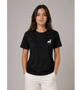 Minimal Geyik Logolu Tişört Bisiklet Yaka Kısa Kol Yazlık T-Shirt - Siyah