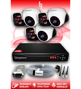 BAYICAM 6 Kameralı Panda 3 İç Kamera Set HDD'siz Full HD Gece Görüşlü Güvenlik Kamerası Sistemi