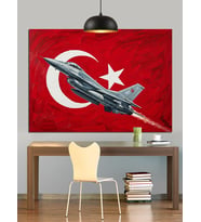Türk Bayrağı Savaş Uçağı Dekoratif Kanvas - Mdf Ahşap Tablo