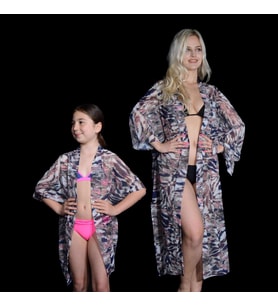 PAREDORA Lacivert Dalga Desenli Anne Kız Kimono Pareo