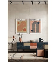 Modern Geometrik Minimalizm 2'li Ahşap Çerçeveli Tablo Seti