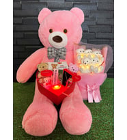 Sevgiliye Hediye 80cm Pembe Ayıcık Ledli Ayıcık Buketi ve Romantik Kalp Kutu