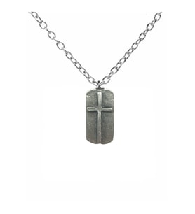 Antik Haç Künye Kolye – 60 cm Zincirli, Vintage & Unisex Metal Takı (Gümüş)
