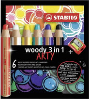 Stabilo Woody Arty 3ü 1 Arada Mum Boya - Kuru Boya - Sulu Boya 6 Renk + Kalemtıraş (Karışık)