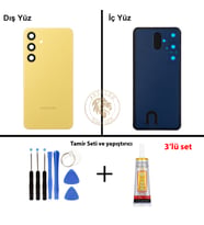 Samsung S24 Plus Sarı Arka Pil Kapağı Batarya Kapağı Lazer Kesim + Yapıştırıcı ve Vida Seti