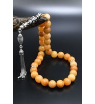 Doğal Carnelian Taşlı Tesbih 925 Ayar Gümüş Püsküllü 10mm Küre Kesim 902570