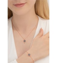 Kadın Gümüş Set - Mistik Topaz Yonca • Sevgiliye • Eşe • Anneye • Bileklik Kolye (Rose)