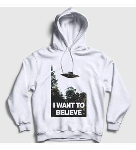 Presmono Unisex Beyaz I Want To Believe Dizi X Files Kapüşonlu Sweatshirt 522000tt