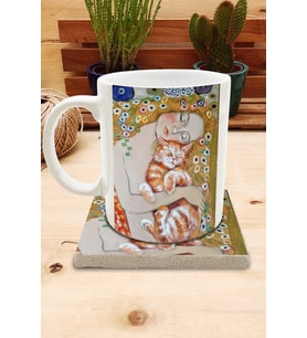 Kediler ve Sanat/Gustav Klimt Danae Set 8 - Standart Kupa-Taş Bardak Altlığı 3