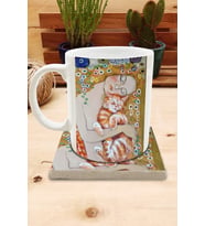 Kediler ve Sanat/Gustav Klimt Danae Set 8 - Standart Kupa-Taş Bardak Altlığı 3