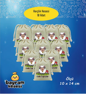 Bayram Harçlık Kesesi 10'lu – Baskılı Ham Bez Bayram Kesesi, Çocuklar İçin Bayram Hediyesi Model-10