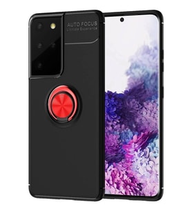 Durukar® Samsung Galaxy S21 Ultra Kılıf Range Yüzüklü Silikon - Siyah-Kırmızı