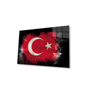 Siyah Fonlu Türk Bayrağı Ay Yıldız Cam Siyah Fon Black Background Turkish Flag Crescent and Star Gla (Çok Renkli)