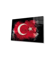 Siyah Fonlu Türk Bayrağı Ay Yıldız Cam Siyah Fon Black Background Turkish Flag Crescent and Star Gla (Çok Renkli)