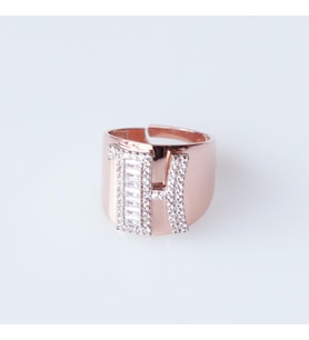 H Harfi Baget Taşlı Rose Gold Kaplama Gümüş Yüzük
