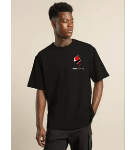 Unisex Bisiklet Yaka Baskılı Oversize T-Shirt - Siyah