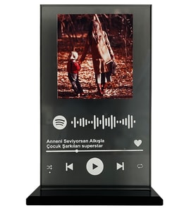 Füme Spotify Barkodlu Cam Plak, Kişiye Özel Fotoğraflı Spotify Şarkı Barkodlu Masaüstü Plak