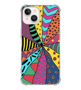 PrintiFy Apple iPhone 14 Uyumlu Retro Color 4 Baskılı Şeffaf Köşe Korumalı Antişok Kılıf