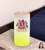 BK Gift Kadınlar Gününe Özel Karikatürlü Sarı Renk Pipetli Buzlu Cam Bardak 600ml - 5, 8 Mart Kadınlar Günü