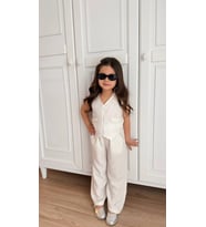 Keten Simli Kumaş Kız Çocuk Yelekli Takım - 3/10 Yaş - 31737