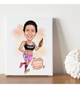 Koşan Kadın Karikatürlü Kanvas Tablo