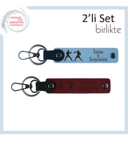 Ring Ruhuyla Tasarlanmış, Combat Figürlü, İsme Özel Yazılabilir Deri Anahtarlık, Gök Mavi-Bordo