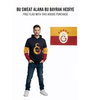 Galatasaray Orijinal Lisanslı Logo Siyah YETİŞKİN Kapüşonlu BAYRAK Hediyeli Sweat (Kırmızı-Siyah)