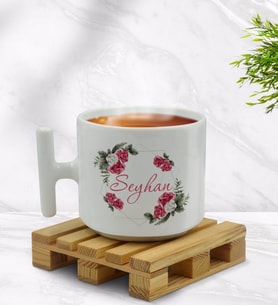 BK Gift Kişiye Özel Çiçek Tasarımlı T Kulplu Beyaz Middle Kupa Bardak-15