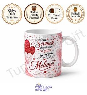 Erkek Sevgiliye Hediye Baskılı Kupa Bardak İsimli Kişiye Özel Porselen Mug