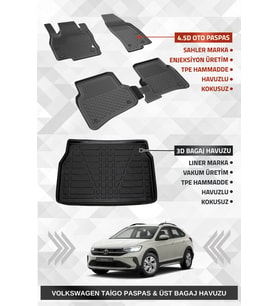 Sahler Volkswagen Taigo 2021+ Uyumlu 4.5d Premium Havuzlu Paspas ve Liner Marka 3D ÜST Bagaj Havuzu