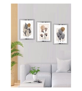 3 Parça Çiçek Ev Dekarasyon Pleksi Çerçeveli Aynalı Parlak Dekor Mdf Çoklu Tablo Set (Çok Renkli)