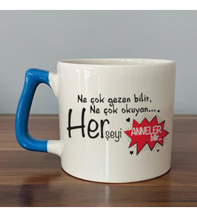 Ne Çok Gezen Bilir Ne Çok Okuyan Baskılı Mavi Kulplu D Kupa