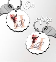 Kişiye Özel H Harfi Flowers Tasarım HDF Dalgalı Anahtarlık (Beyaz)