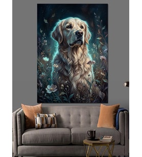 Işıltılı Galaksi İçinde Golden Retriever Dekoratif Kanvas - Mdf Ahşap Tablo