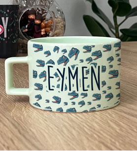 Kişiye Özel Dinazor Desenli Hediye Pastel Fincan Erkek Çocuğa Hediye (Yeşil)