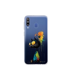 Samsung Galaxy M30 ile Uyumlu Splash Kedi Tasarımlı Şeffaf Silikon Kılıf