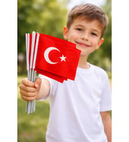 Plastik Sopalı Alpaka Bez Türk Bayrağı 10’lu Paket 30x45 cm – Dayanıklı Tören ve Kutlama Bayrağı (Kırmızı-Beyaz)