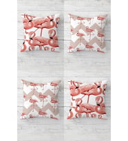 Flamingo Zigzag Desenli Gizli Fermuarlı Kırlent Kılıfı Koltuk Yastık Kılıfı Takım(4adet) (Beyaz-Pembe)