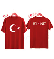 BYVOL İsme Özel Türk Bayrağı T-shirt Kişiye Özel Baskılı Tişört (ÖN+ARKA BASKI) (Kırmızı)