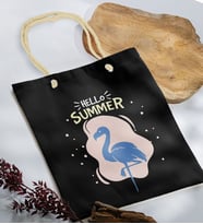 BK Gift Yaz Temalı Siyah Halat Saplı Kumaş Plaj Çantası -7, Baskılı Omuz Çantası, Alışveriş Çantası, Arkadaşa Hediye, Sevgiliye Hediye