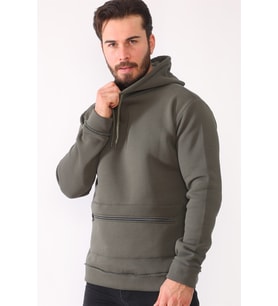 Dewberry Erkek Pamuklu Sweatshirt Haki 1043 Günlük Üst Giyim, Hafta Sonu Kombini, Seyahat Gardırobu