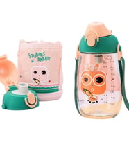 Lexroo Küçük Boy 480Ml Kılıflı Askılı Pipetli/Pipetsiz Iki Ayrı Kapaklı Tritan Çocuk Matarası